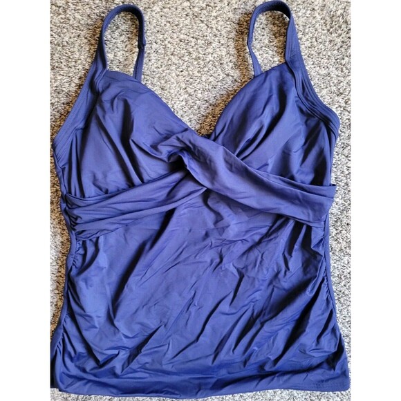 Swim Top Navy 14P Lands' End Solid Wrap Front Tankini Petite Tummy Control S867 - Picture 7 of 7
